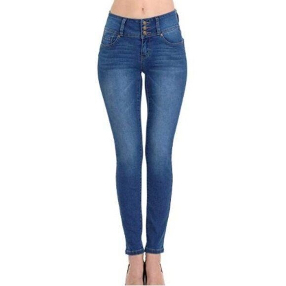Wax Medium Blue Mid Rise Skinny Jeans - Picture 1 of 3